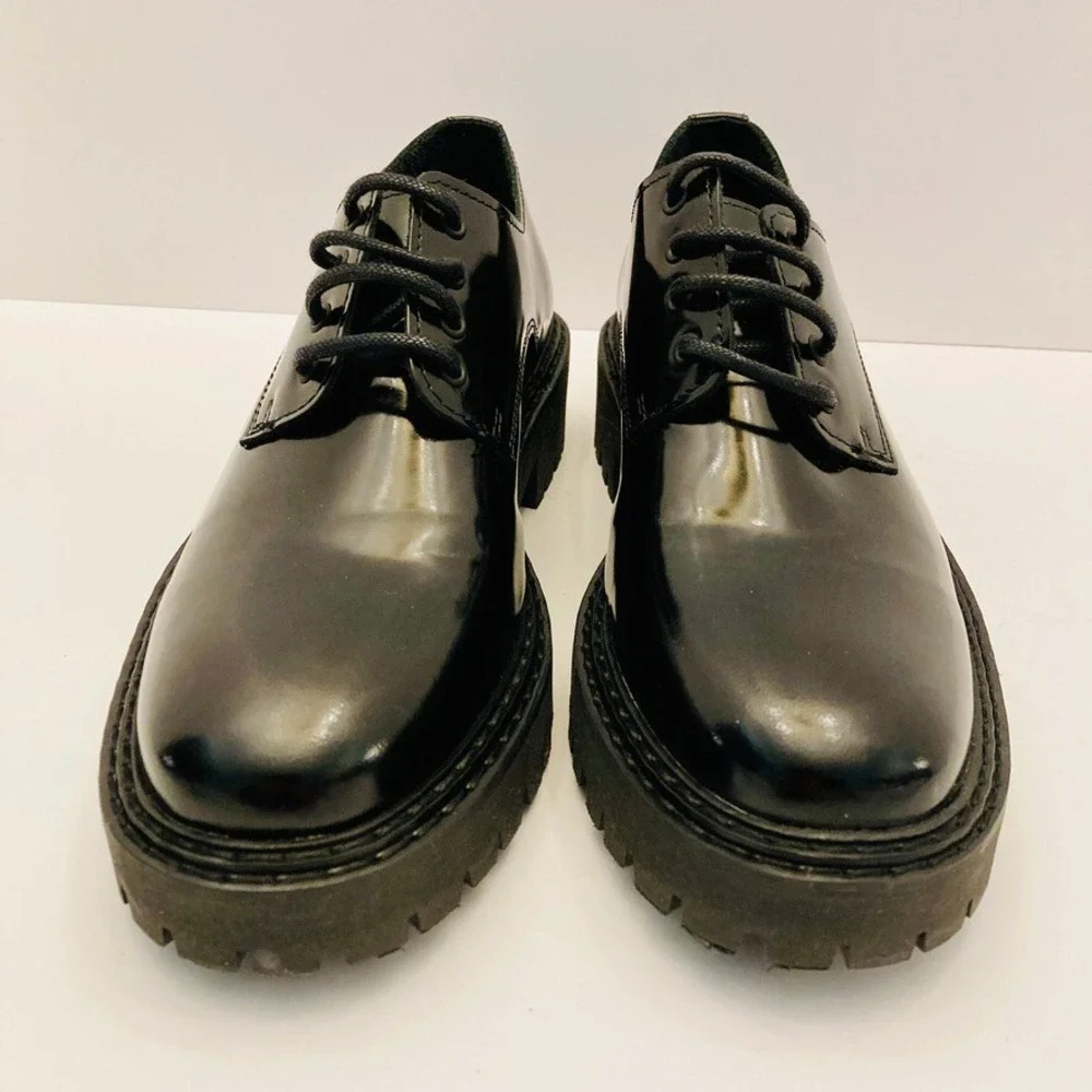 Maeve Anthropologie Platform Oxfords Womens 8 EU‎ 39 Black Leather Lug Sole - Picture 5 of 11